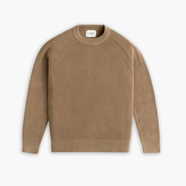 Ribbed Crewneck Sweater | Camel — front view