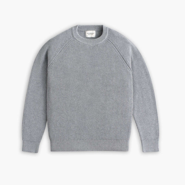 Ribbed Crewneck Sweater | Light Grey — front view