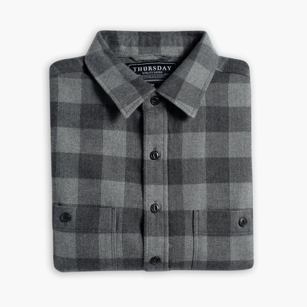 Men's Flannel Shirt in Black & Grey Buffalo Check