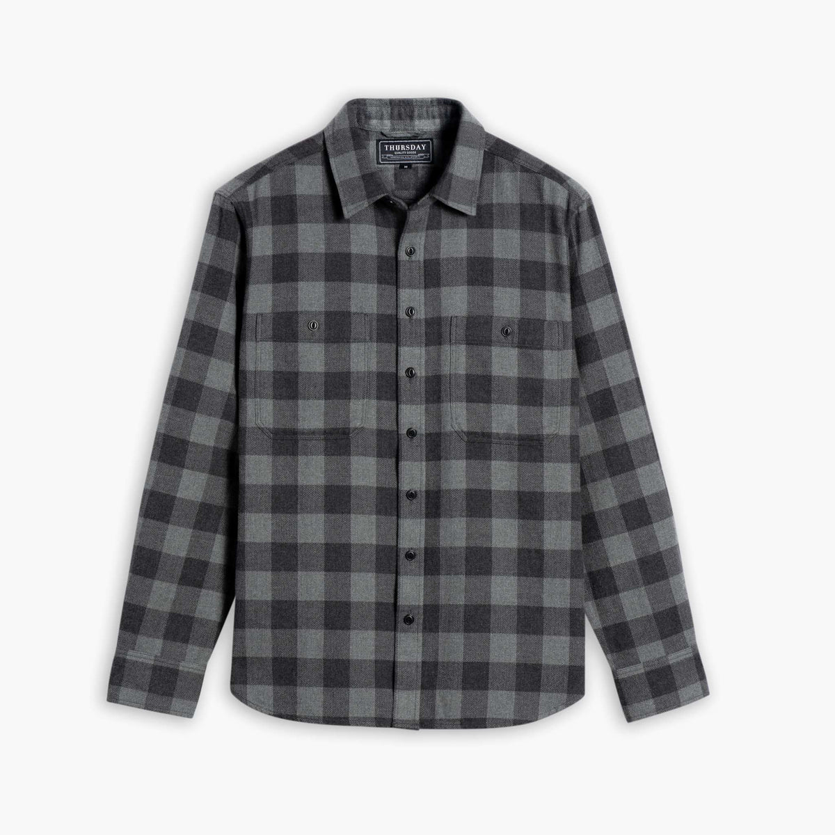subculture WOOL CHECK SHIRT / BLACK×GRAY Men's Flannel Shirt in Black & Grey Buffalo Check - Thursday