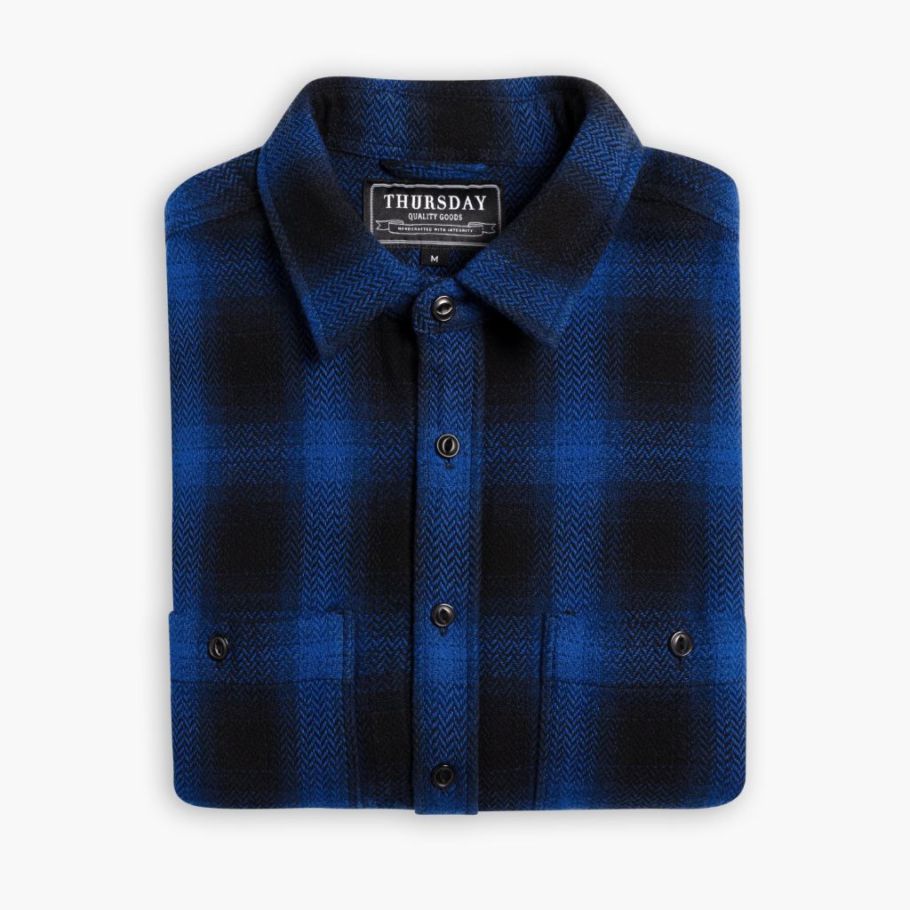 Men's Flannel Shirt in Black & Blue 'Eclipse' Buffalo Check