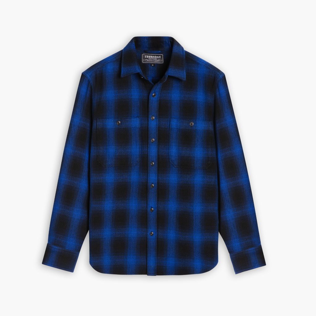 Men's Flannel Shirt in Black & Blue 'Eclipse' Buffalo Check - Thursday
