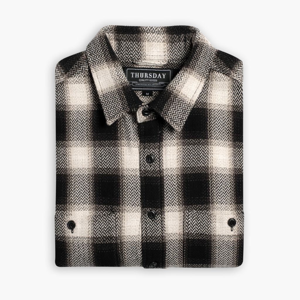 Men's Flannel Shirt in Black & Cream 'Hawk' Buffalo Check - Thursday Men's Flannel Shirt in Black & Cream 'Hawk' Buffalo Check - Thursday