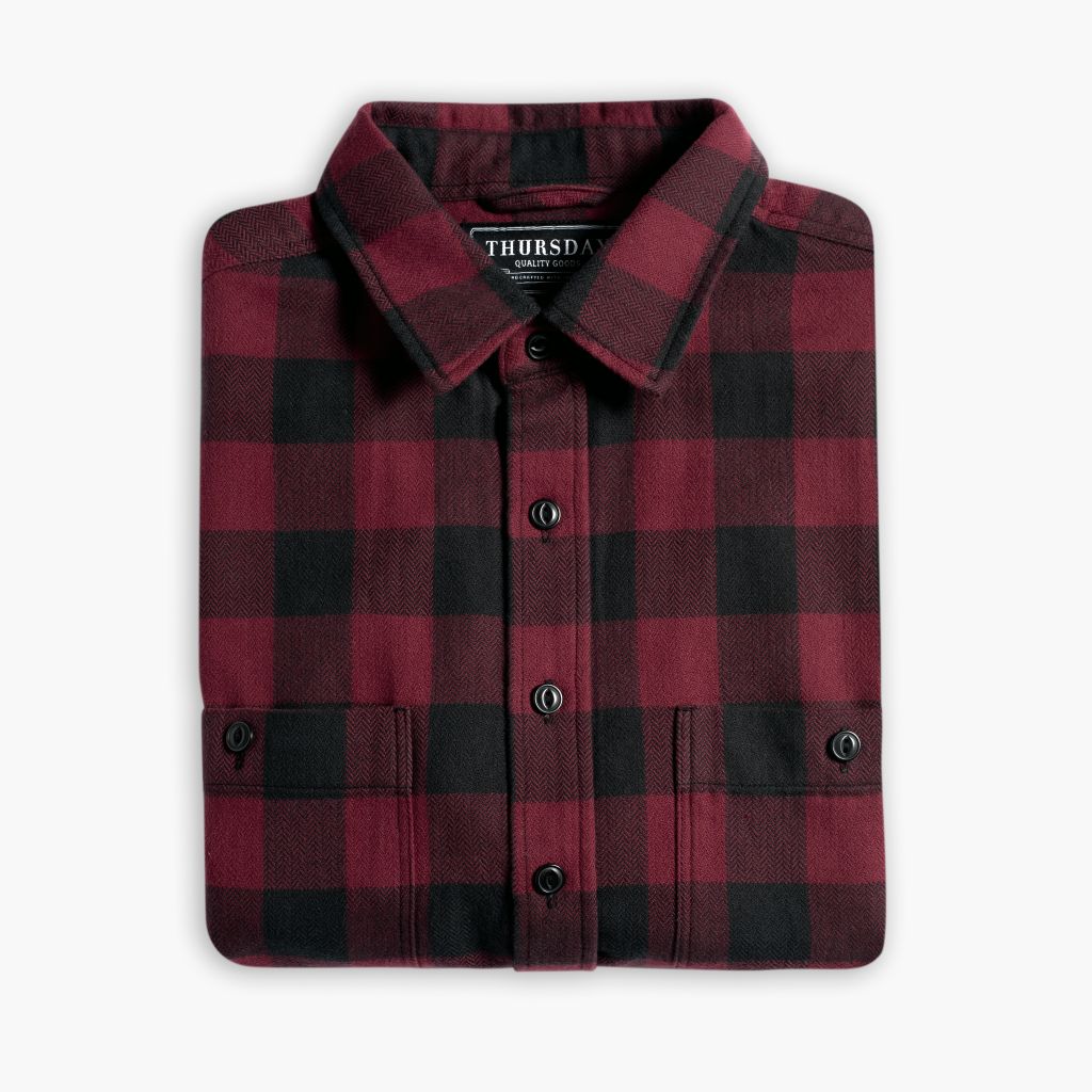 Men's Flannel Shirt in Red Buffalo Check - Thursday