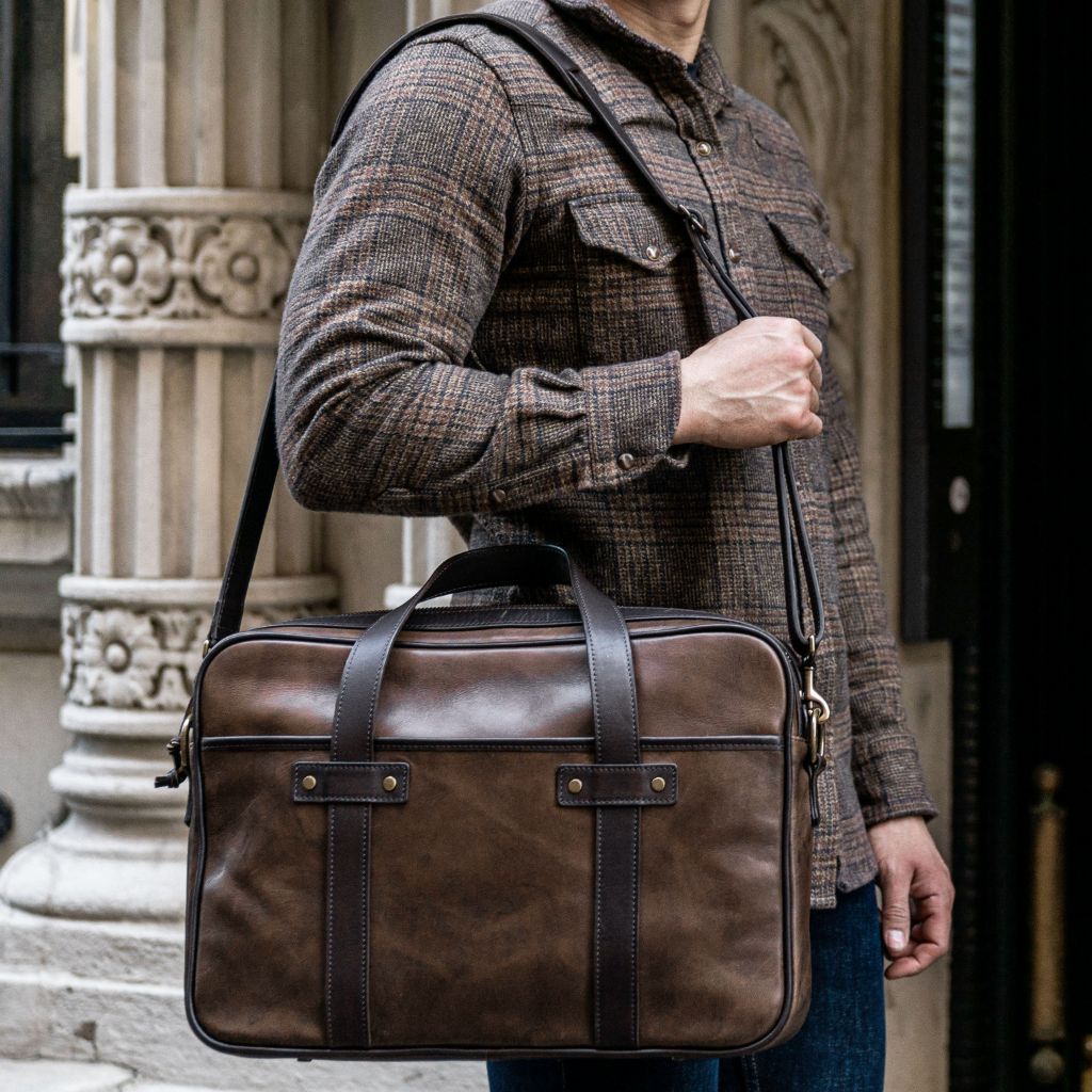 Men's Leather Messenger Bag, Brown Grain, Men's Bags