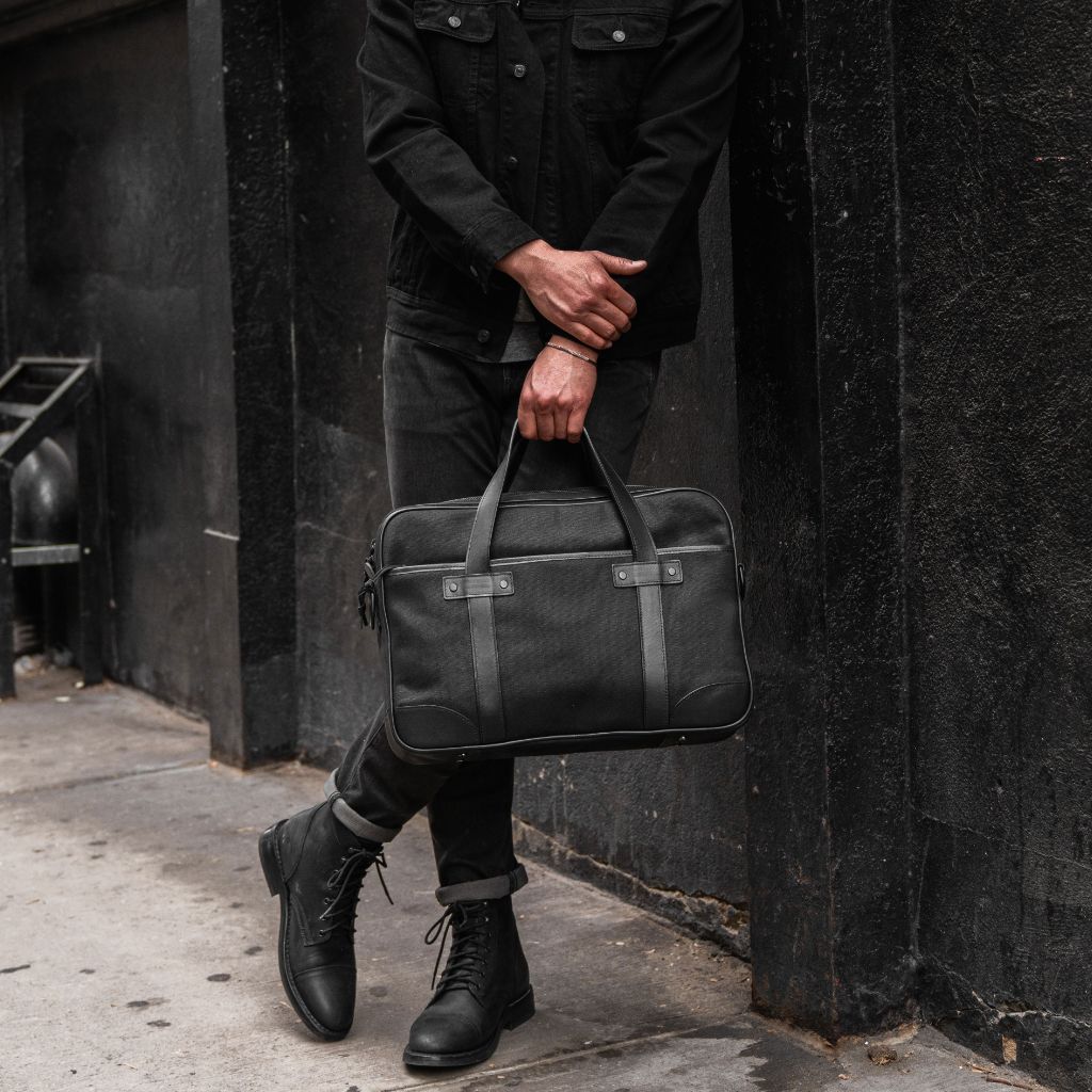 Men's Commuter Messenger Bag in Black Matte Leather - Thursday