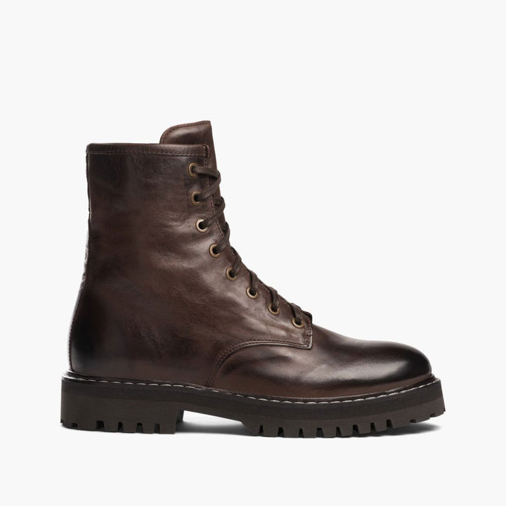 Women's Combat Boot In Java Brown Leather - Thursday Boot Company