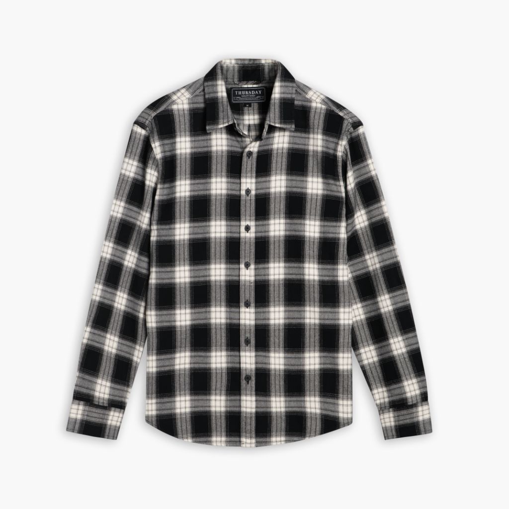 Men's Forever Flannel Shirt In Black & Cream Plaid - Thursday