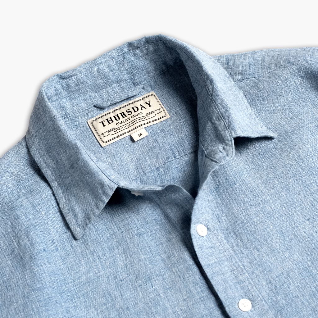 chinese dress ladies Men's Lightweight 100% Linen Shirt In Blue