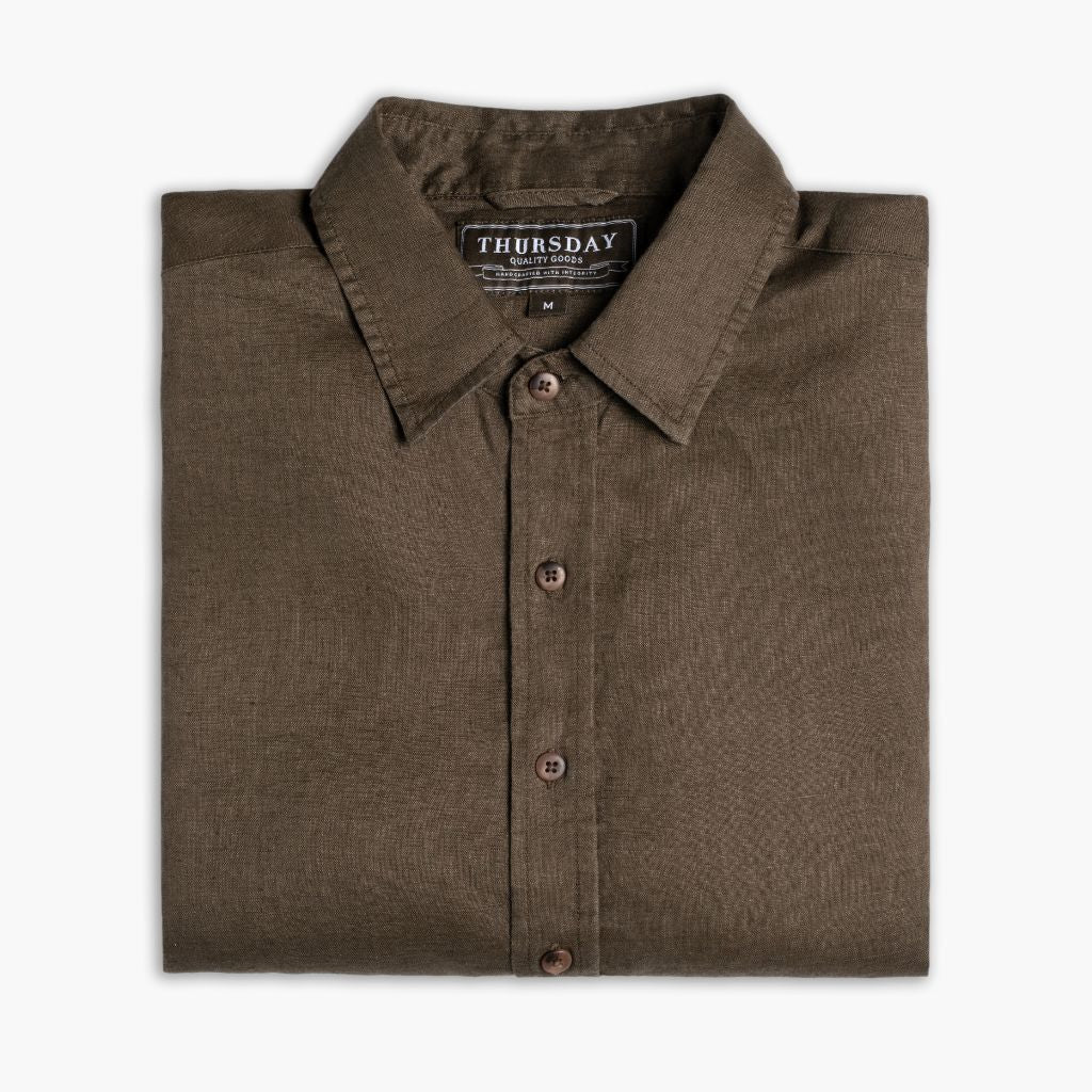 Men's Lightweight 100% Linen Shirt In Brown - Thursday Men's Lightweight 100% Linen Shirt In Brown - Thursday