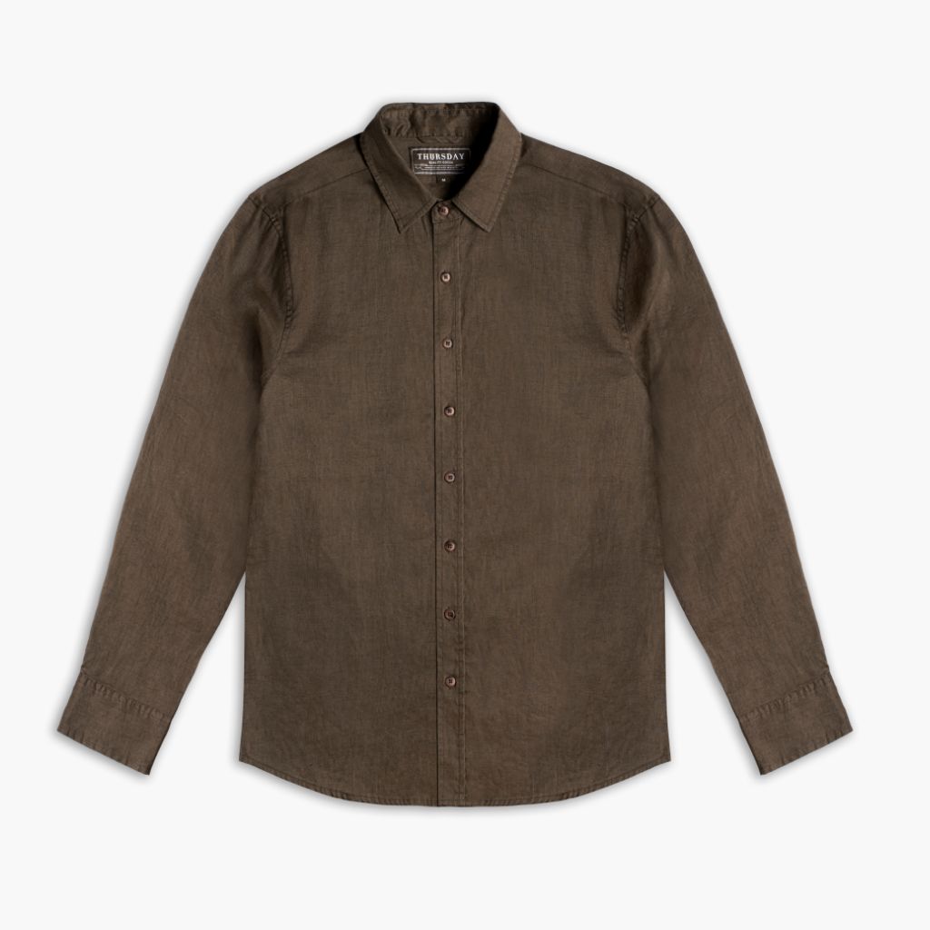 Men's Lightweight 100% Linen Shirt In Olive Green - Thursday Men's Lightweight 100% Linen Shirt In Olive Green - Thursday
