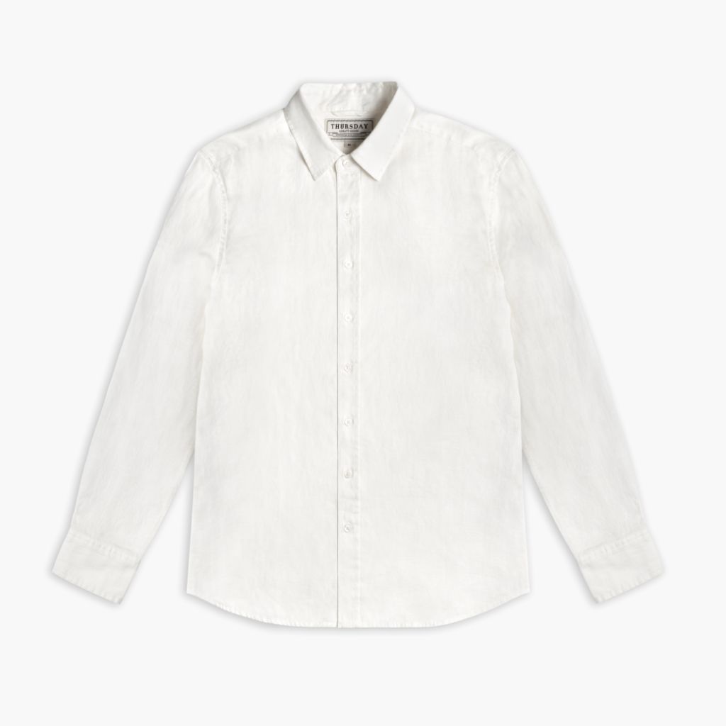 Men's Lightweight 100% Linen Shirt in White - Thursday