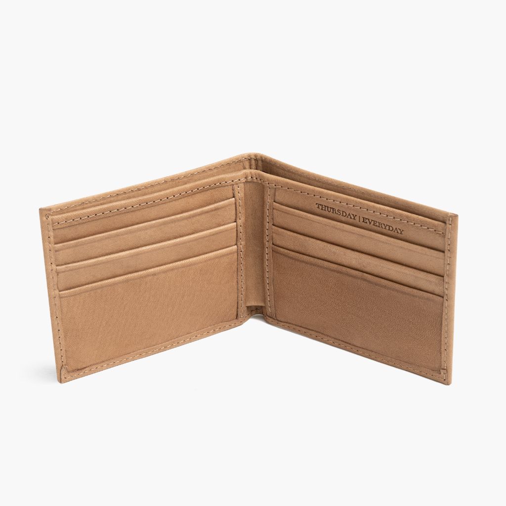 Minimalist Leather Bifold Wallet in Natural Vachetta - Thursday