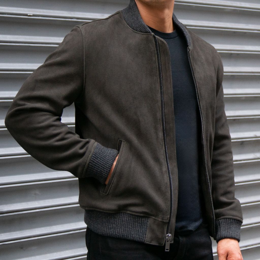 Grey bomber outlet jacket mens