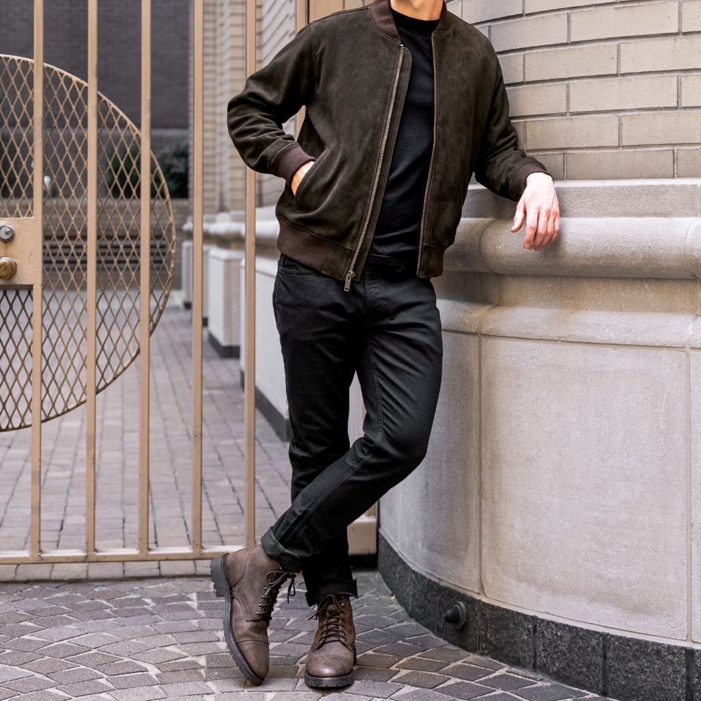 Men's Bomber Jacket In Dark Olive Suede - Thursday
