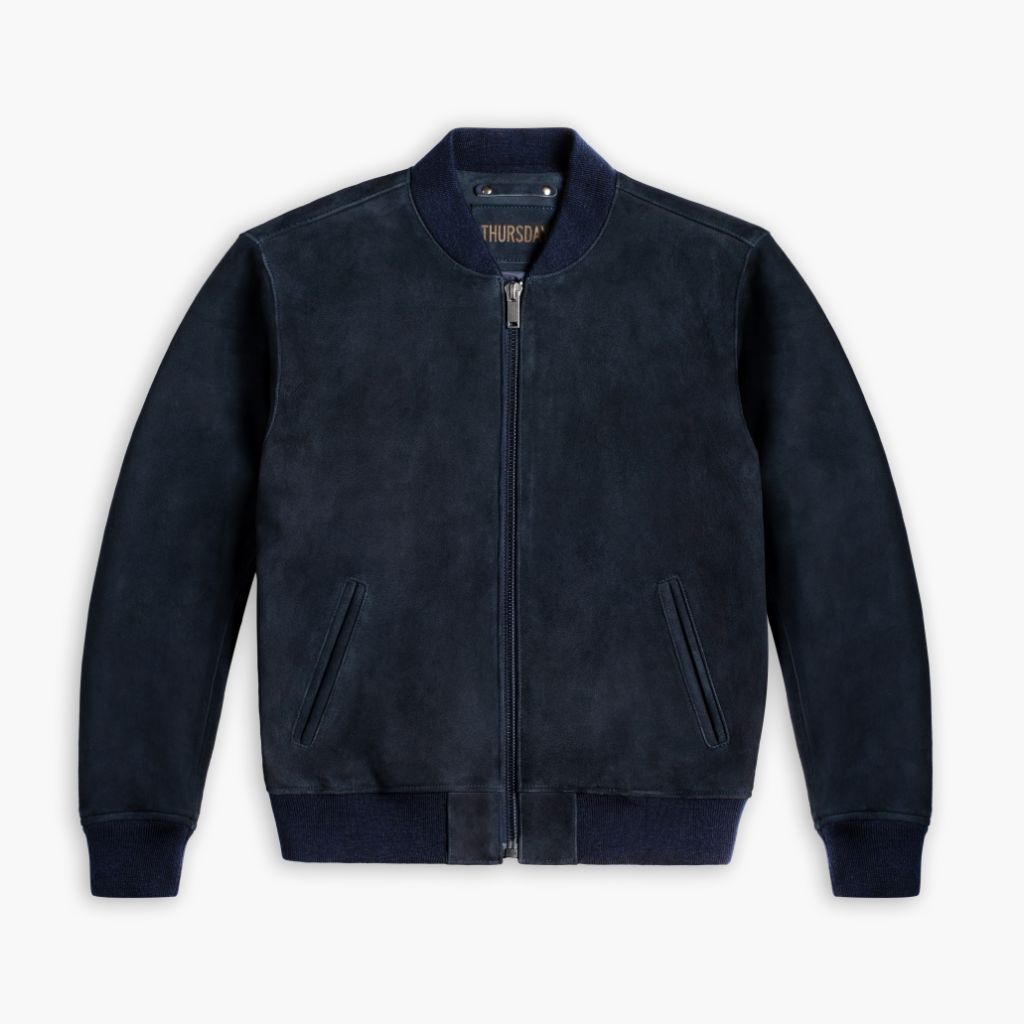 Men's Bomber Jacket In Navy Blue Suede - Thursday
