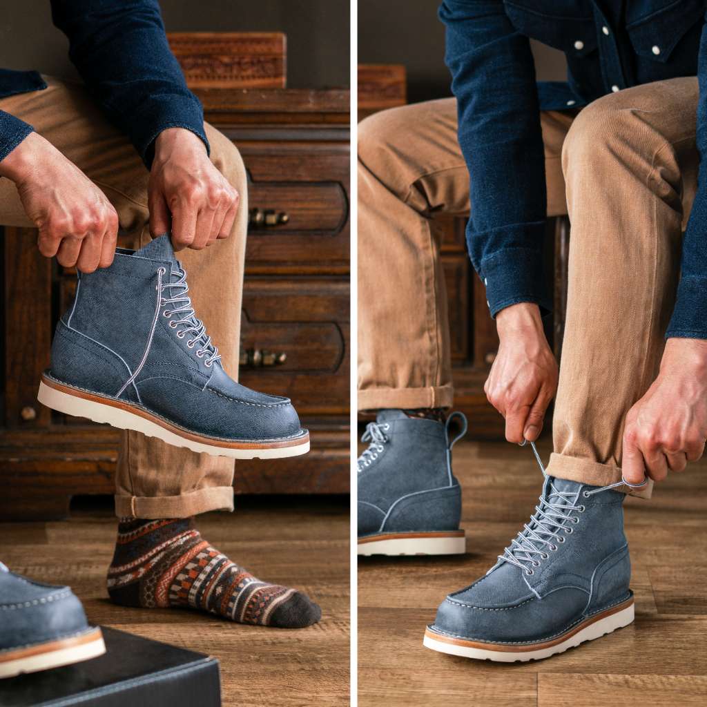 Men's Builder Boot In Blue Textured Suede - Thursday
