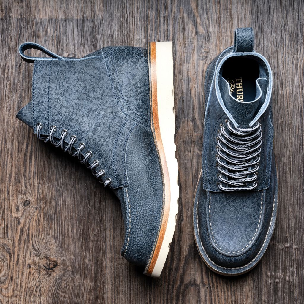 Men's Builder Boot In Blue Textured Suede - Thursday