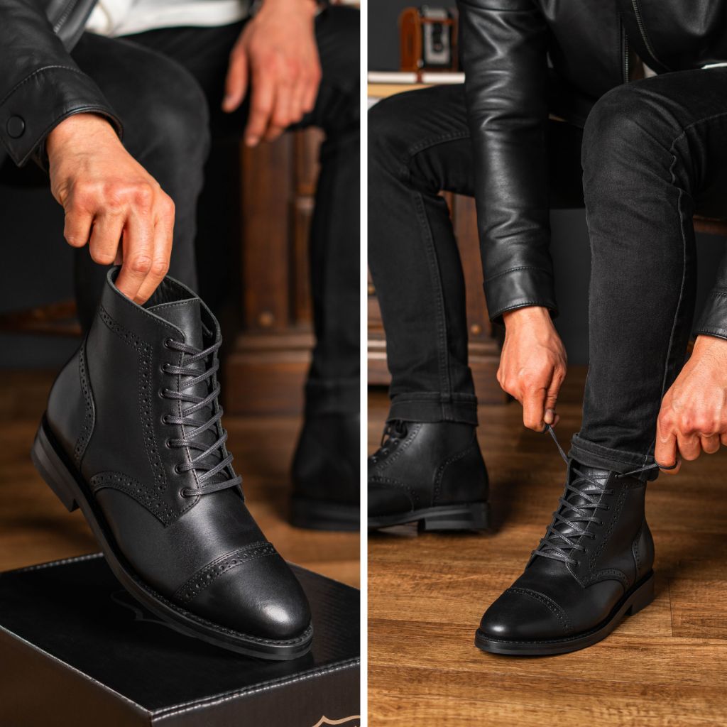 Men's Captain Brogue Lace-Up Boot In Black Leather - Thursday