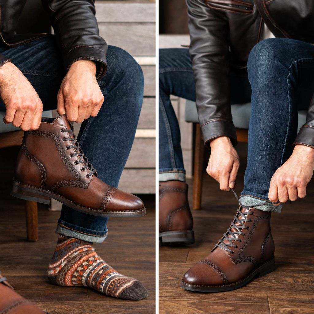 Men's Captain Brogue Lace-Up Boot In Brown 'Coffee' Leather - Thursday