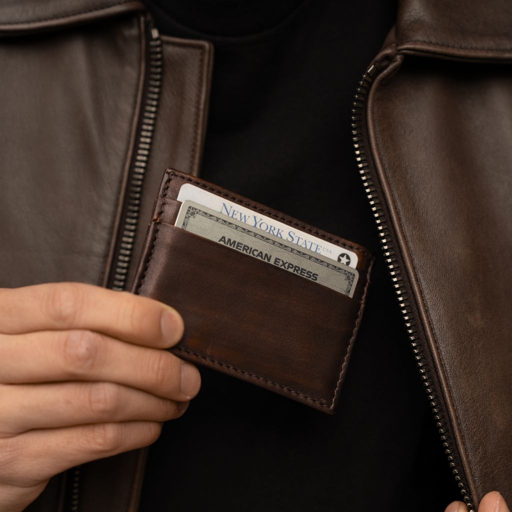 Minimalist Leather Card Holder in Black Coffee - Thursday Boot Company