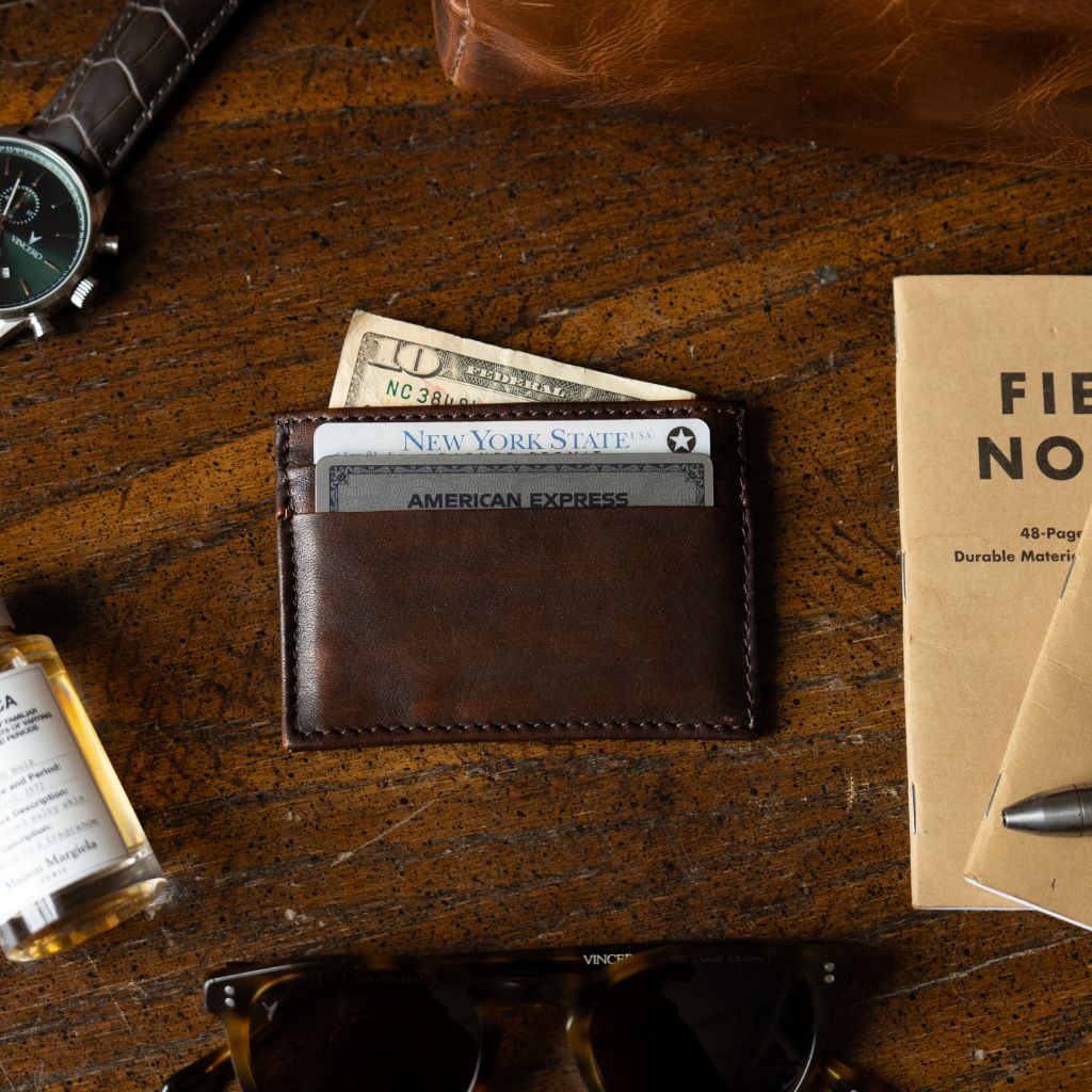 Minimalist Leather Card Holder in Black Coffee - Thursday Boot Company