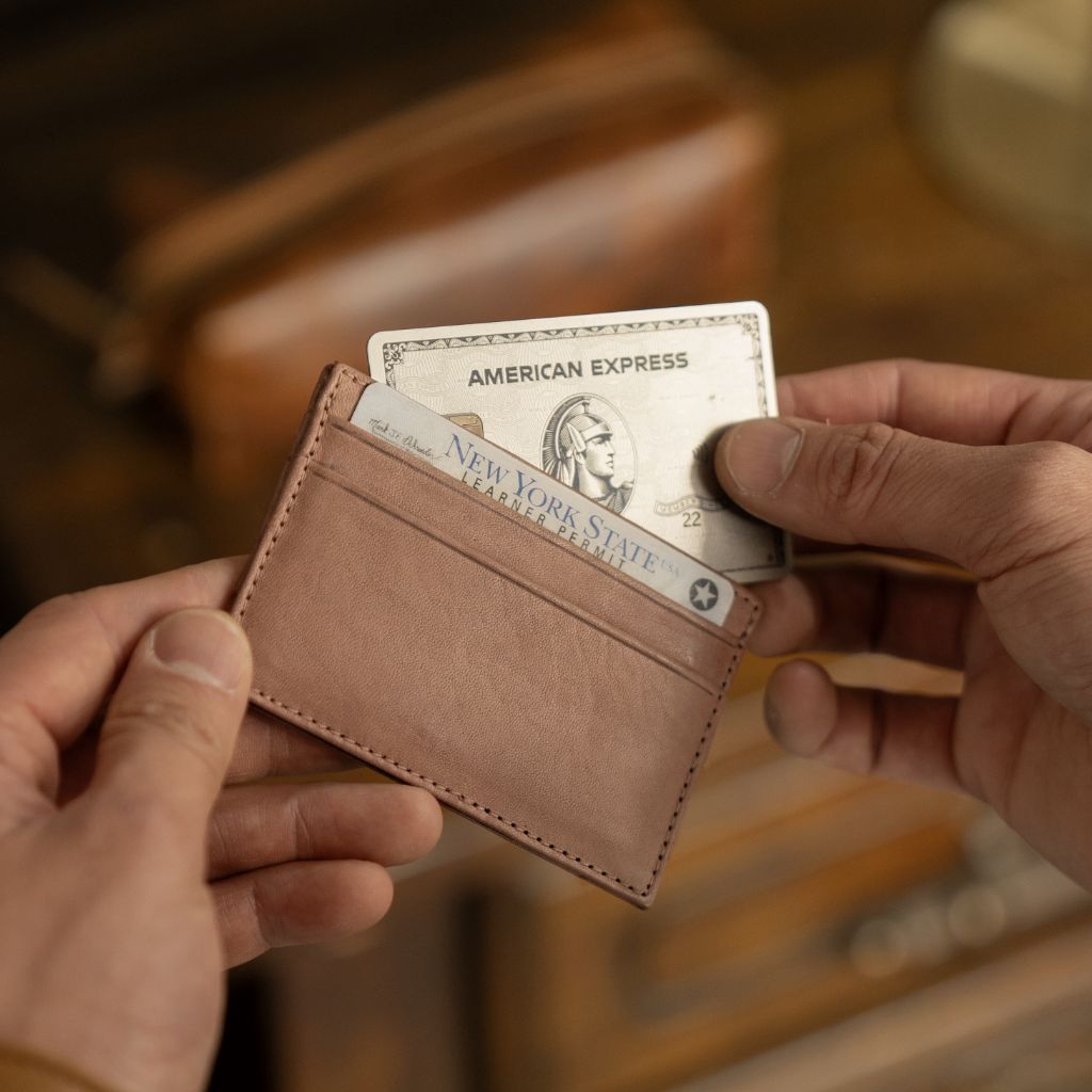 Minimalist Leather Card Holder in Natural Vachetta