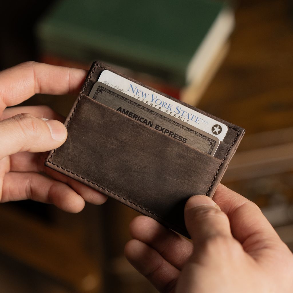 tobacco card holder Minimalist Leather Card Holder in Tobacco