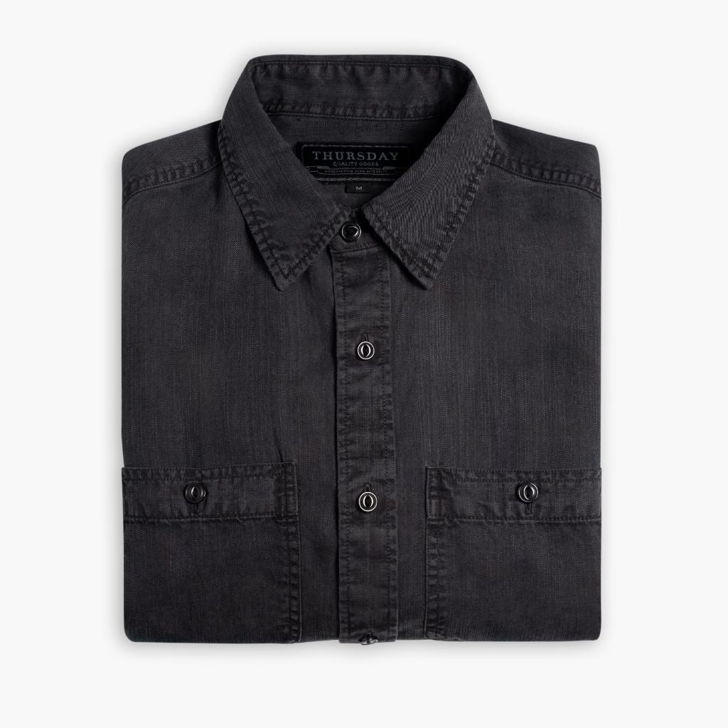 Men's Chambray Button-Up Workshirt in Black