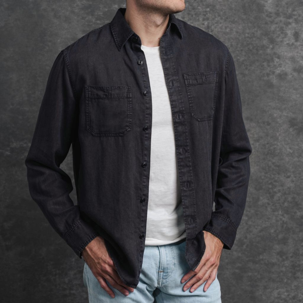 Men's Chambray Button-Up Workshirt in Black - Thursday