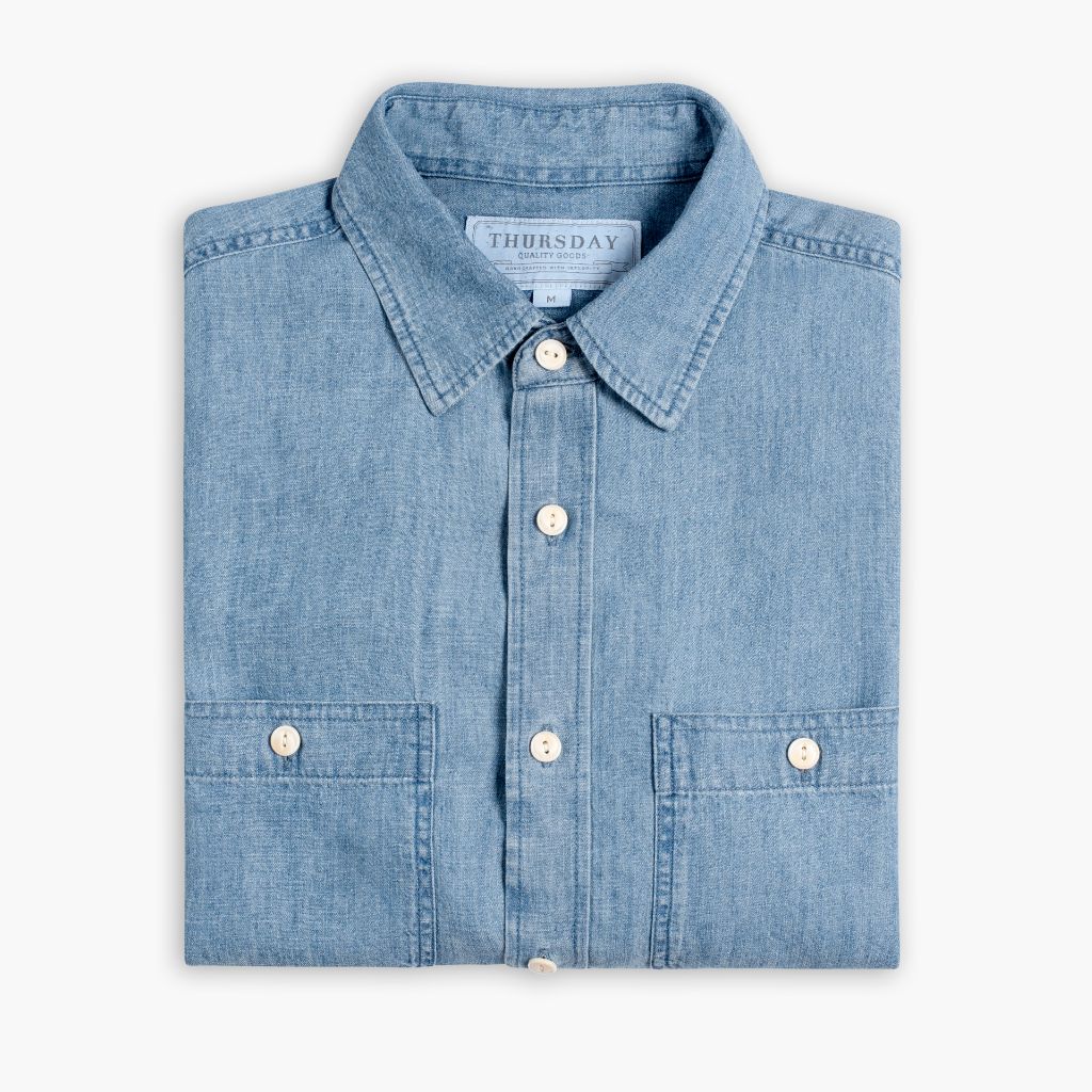 Men's Chambray Button-Up Workshirt in Vintage Indigo - Thursday