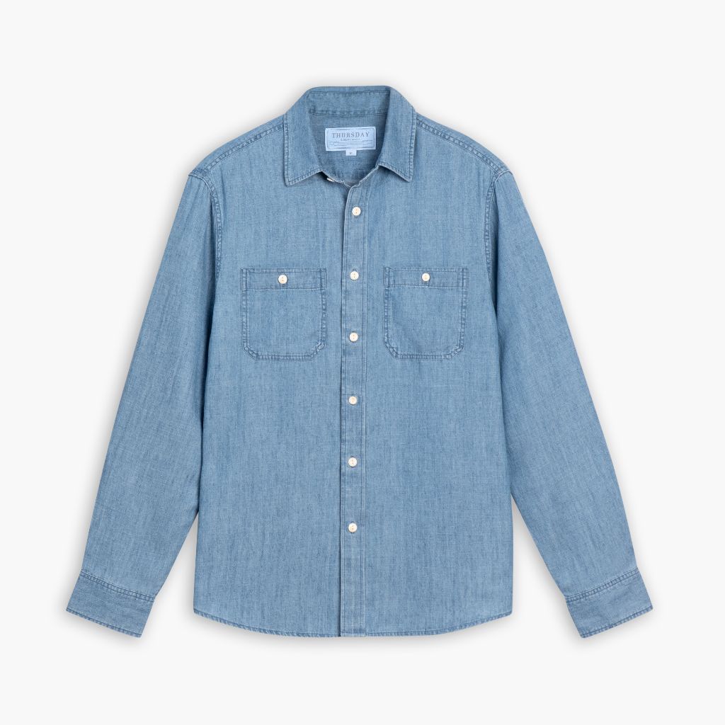 Men's Chambray Button-Up Workshirt in Vintage Indigo - Thursday