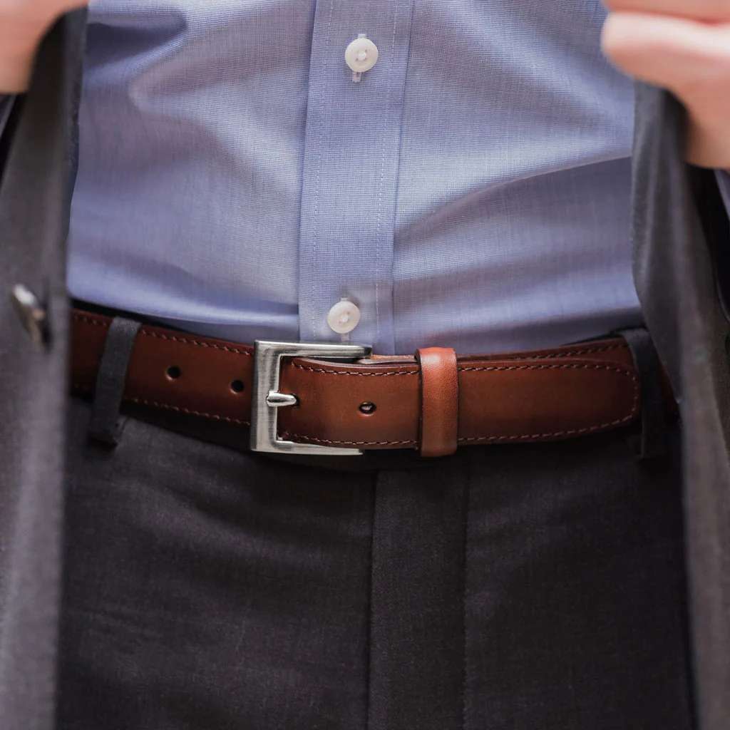 slim fit dress slacks Men's Classic Leather Belt in Brandyby Thursday Boot Company