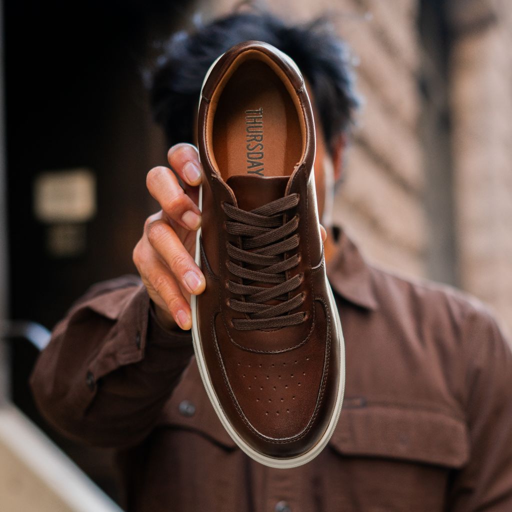 Men's Court Low Top Sneaker In Brown 'Coffee' Leather - Thursday Men's Court Low Top Sneaker In Brown 'Coffee' Leather - Thursday
