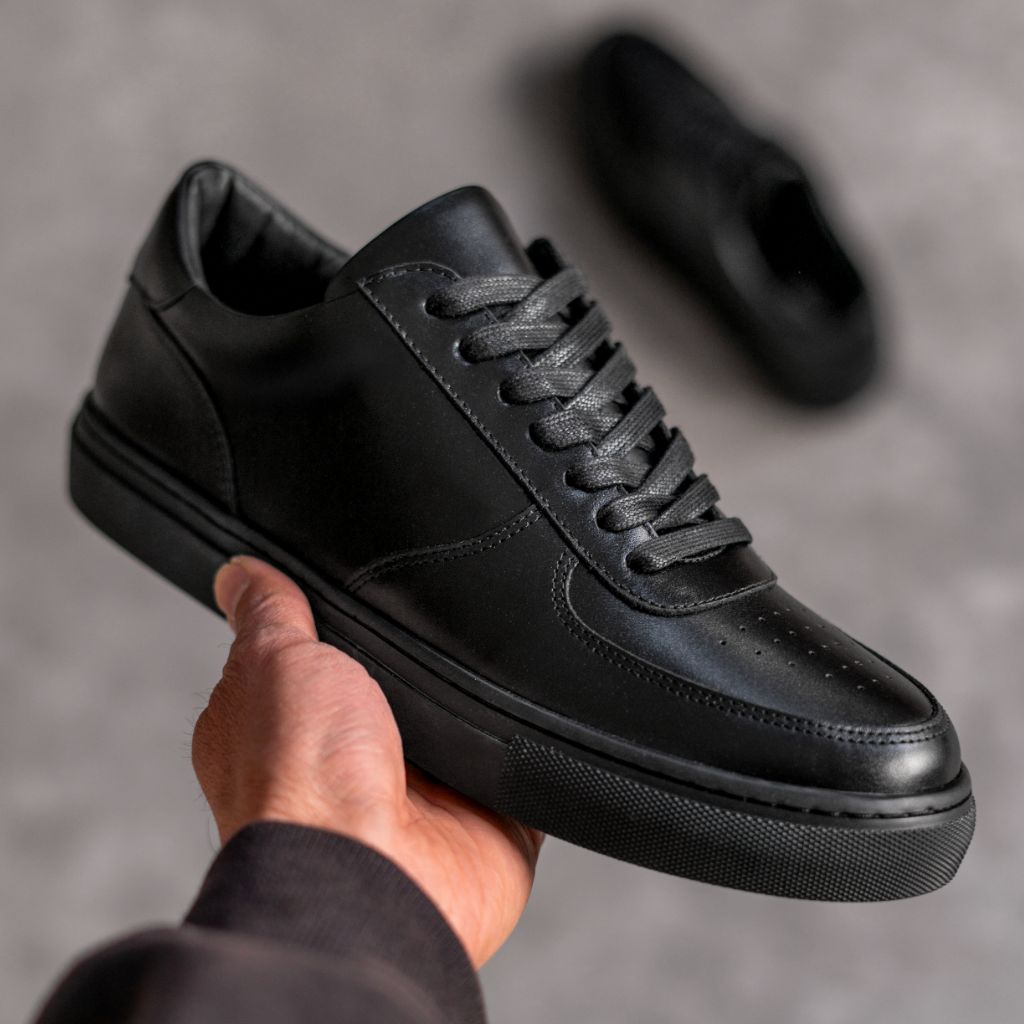 Men's Court Low Top Sneaker In Jet Black Leather - Thursday Men's Court Low Top Sneaker In Jet Black Leather - Thursday