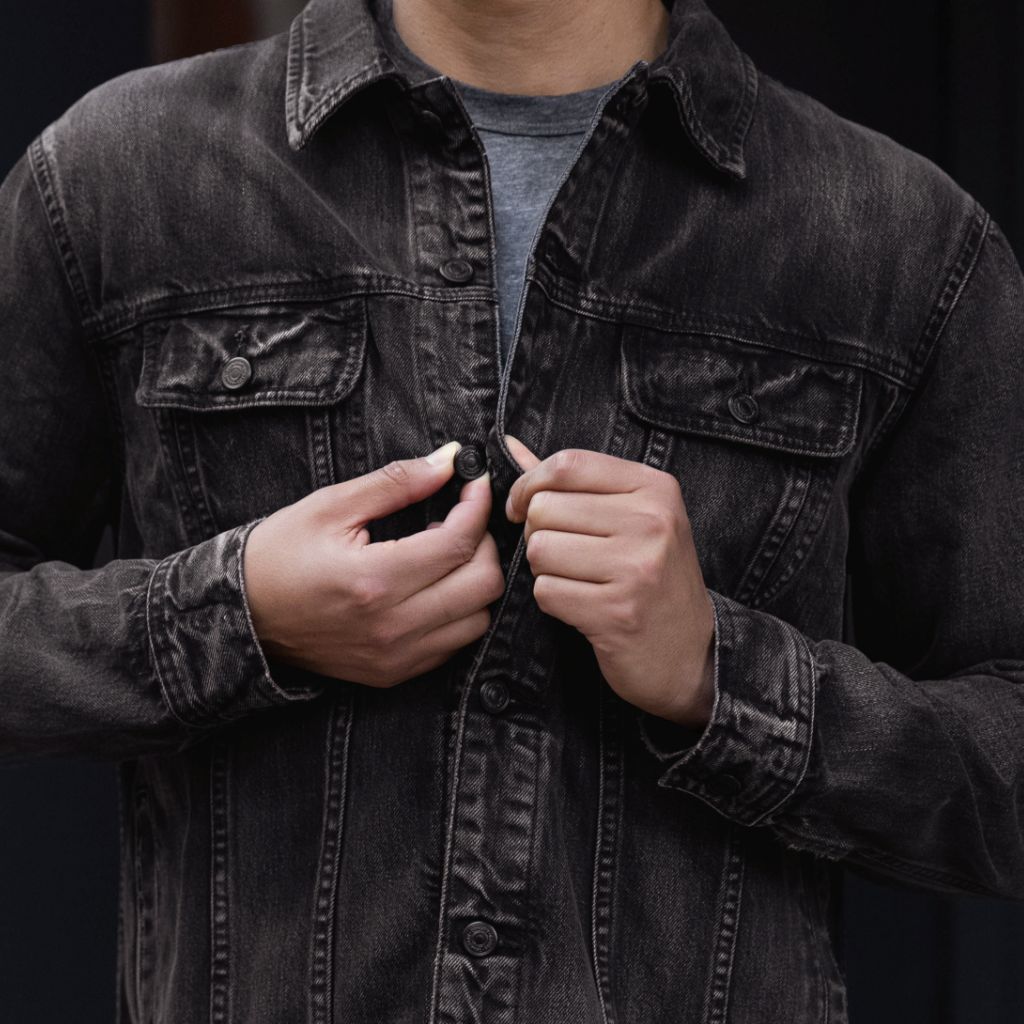 Men's Denim Trucker Jacket in Faded Black - Thursday
