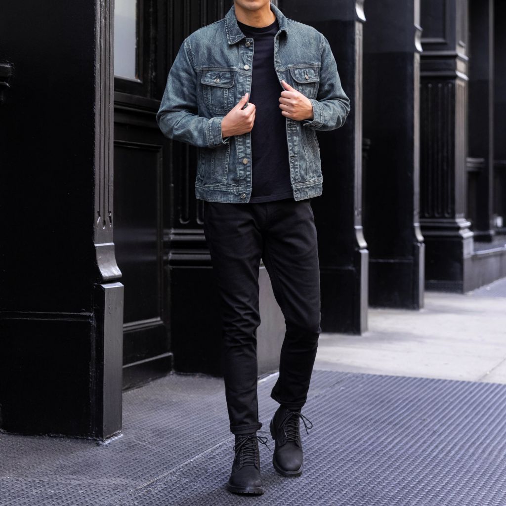 denim dress for men Men's Trucker Jacket in Faded Indigo riskyRO to layer Halston Poly Jersey Maxi Size:8 (UK 12)
