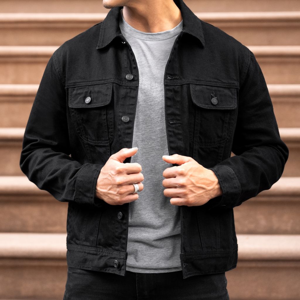 Men's Denim Trucker Jacket in Pitch Black Thursday