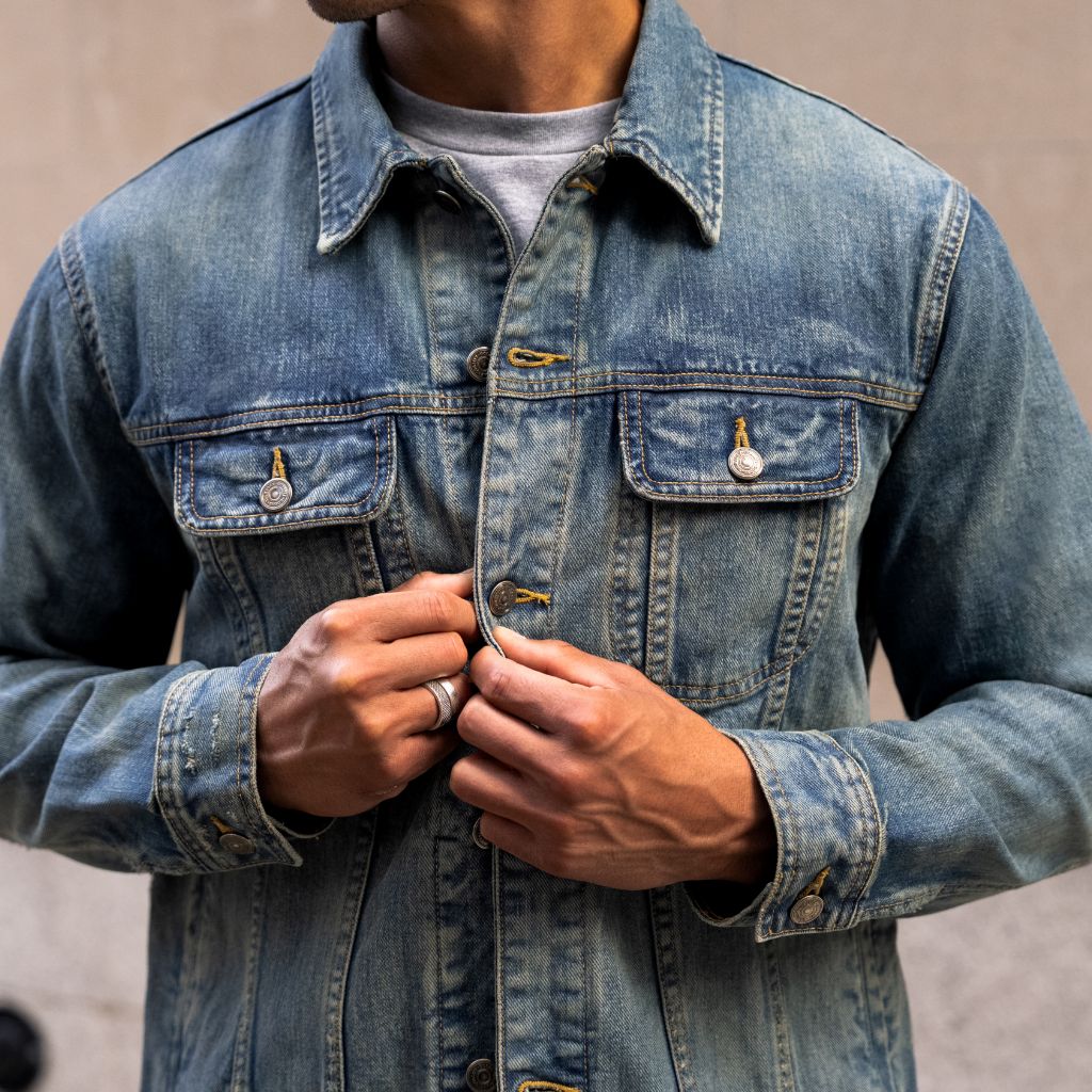 Men's Denim Trucker Jacket in Medium Wash - Thursday