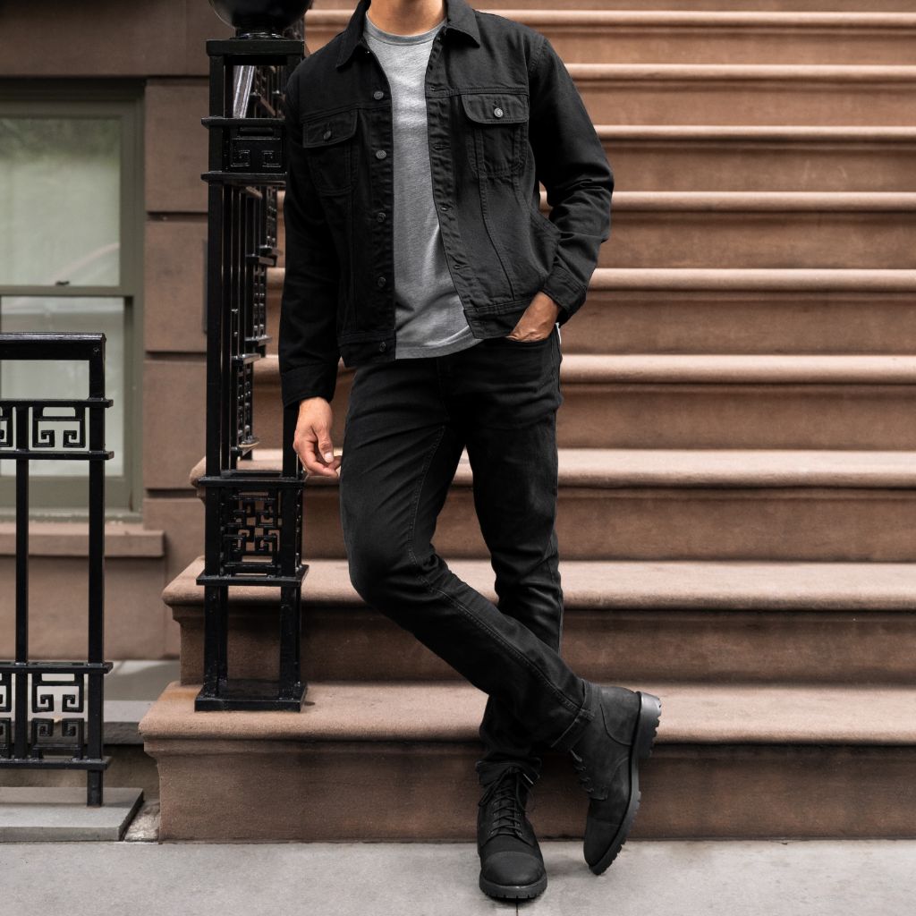 Men's Denim Trucker Jacket in Pitch Black - Thursday