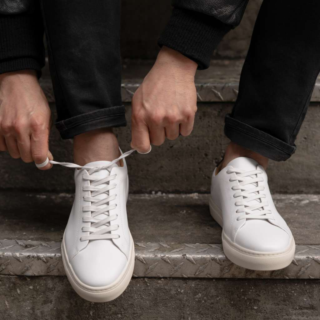 white dress sneakers men Men's Encore Low Top Sneaker In White & Black Leather
