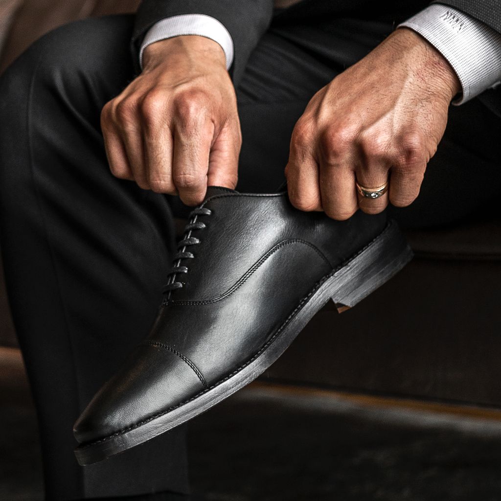 Men's Executive Cap Toe Dress Shoe In Black Leather - Thursday Men's Executive Cap Toe Dress Shoe In Black Leather - Thursday