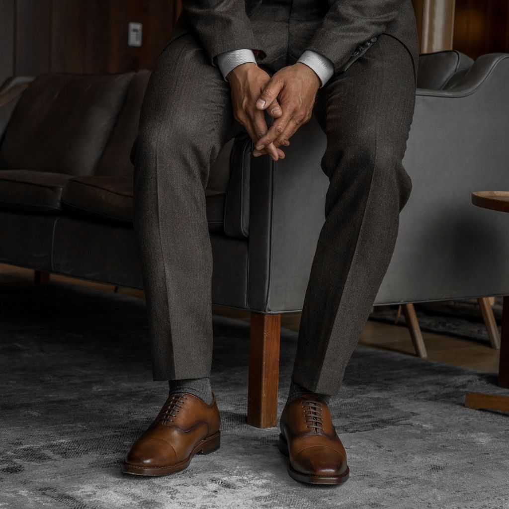 brown dress shoes gray pants Stripes, Argyles, and Dots Cotton Over the Calf Socks Big & Tall (US 12-16) Welt Pockets at Back Fabric Boots Brown Dress Shoes With