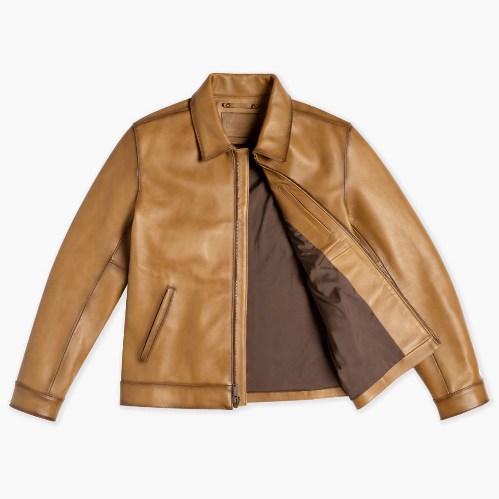 Men's Keanu Point Collar Jacket in Golden Brown Leather - Thursday