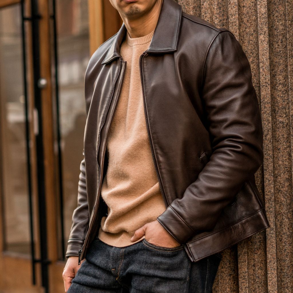 Men's Keanu Point Collar Jacket in 'Old English' Leather - Thursday
