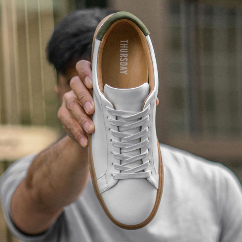 Men's Legacy Low Top In White x Green Leather Thursday Boot Company