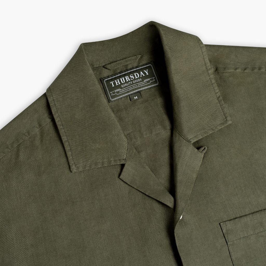 Men's Lightweight 100% Linen Camp Shirt In Olive Green - Thursday