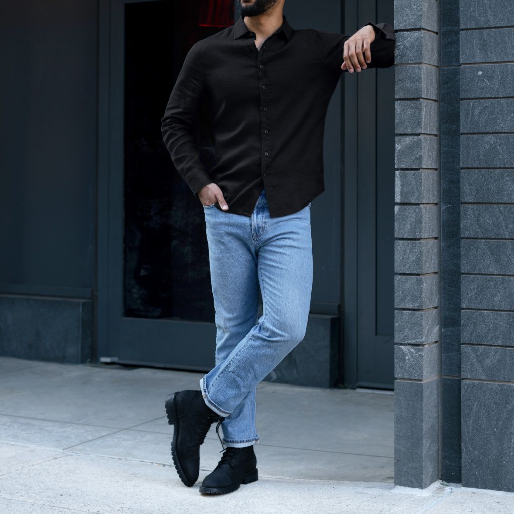 Men's Lightweight 100% Linen Shirt In Black - Thursday Men's Lightweight 100% Linen Shirt In Black - Thursday