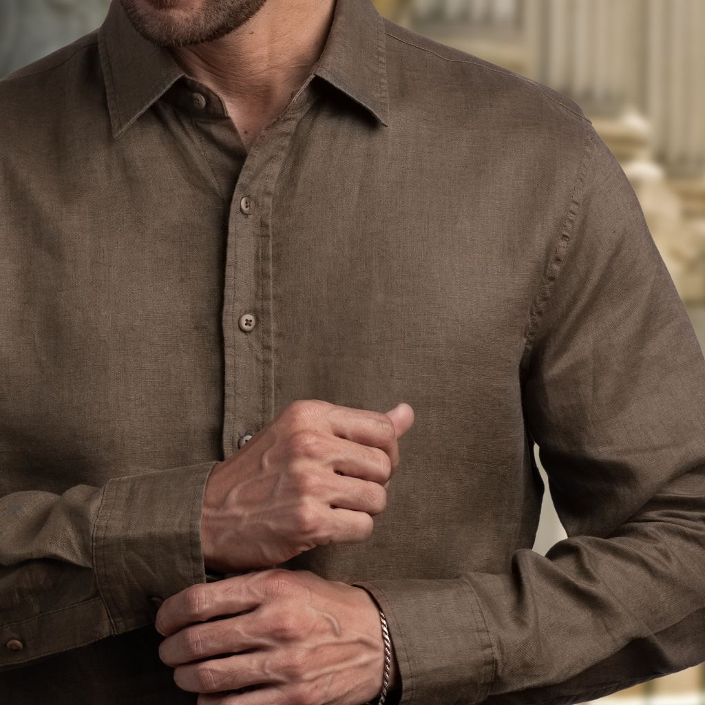 Men's Lightweight 100% Linen Shirt In Brown
