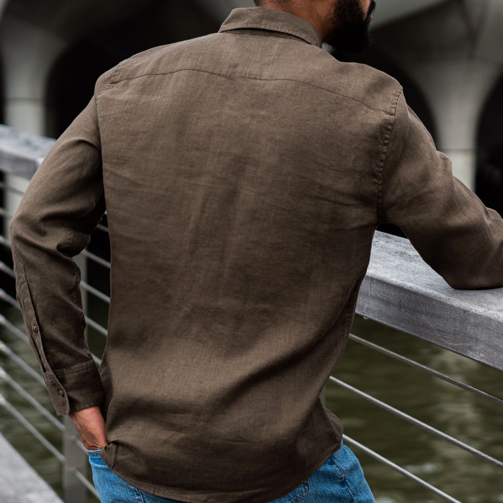 Men's Lightweight 100% Linen Shirt In Brown